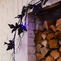 6.5ft. Pre-Lit Artificial Halloween Black Maple Garland With 48 Orange & Purple LED Lights -Holiday Glow Store nearly natural halloween garland w1380 66 1000