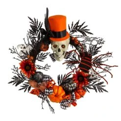30 In. Orange Spider And Skull With Top Hat Halloween Wreath