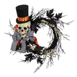 26 In. Black Dapper Skeleton Halloween Wreath