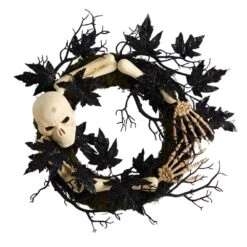 24 In. Black Skull And Bones Halloween Wreath