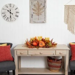 30 In. Harvest Triple Candelabrum And Artificial Foliage Table Arrangement -Holiday Glow Store nearly natural indoor fall decorations 4909 31 1000