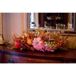 30 In. Harvest Triple Candelabrum And Artificial Foliage Table Arrangement -Holiday Glow Store nearly natural indoor fall decorations 4909 44 1000
