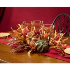 30 In. Harvest Triple Candelabrum And Artificial Foliage Table Arrangement -Holiday Glow Store nearly natural indoor fall decorations 4909 76 1000