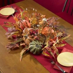 30 In. Harvest Triple Candelabrum And Artificial Foliage Table Arrangement -Holiday Glow Store nearly natural indoor fall decorations 4909 c3 1000