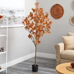 6 Ft. Orange Autumn Eucalyptus Artificial Tree -Holiday Glow Store nearly natural indoor fall decorations t2783 31 1000