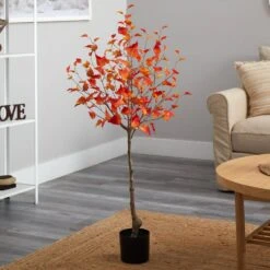 4 Ft. Orange Fall Birch Artificial Autumn Tree -Holiday Glow Store nearly natural indoor fall decorations t2785 31 1000