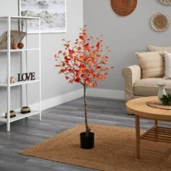 4 Ft. Orange Fall Birch Artificial Autumn Tree -Holiday Glow Store nearly natural indoor fall decorations t2785 4f 1000