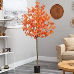 6 Ft. Orange Autumn Maple Artificial Tree -Holiday Glow Store nearly natural indoor fall decorations t2797 og 31 1000