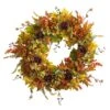 32 In. Orange Fall Hydrangea, Ranunculus And Maple Leaf Autumn Artificial Wreath -Holiday Glow Store nearly natural indoor fall decorations w1239 64 1000