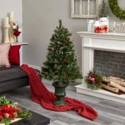 4 Ft. Artificial Christmas Tree With Berries, Pine Cones, LED Lights And Decorative Urn -Holiday Glow Store nearly natural pre lit christmas trees 5371 44 1000