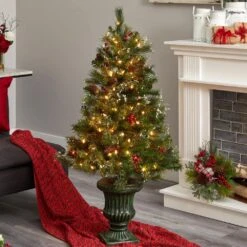 4 Ft. Artificial Christmas Tree With Berries, Pine Cones, LED Lights And Decorative Urn -Holiday Glow Store nearly natural pre lit christmas trees 5371 4f 1000