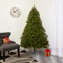 6 Ft. Pre-lit Cambridge Spruce Flat Back Artificial Christmas Tree With 350 Warm White Multifunction LED Lights -Holiday Glow Store nearly natural pre lit christmas trees t1438 66 1000