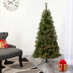 5 Ft. Pre-lit Cashmere Slim Artificial Christmas Tree With 250 Warm White Lights -Holiday Glow Store nearly natural pre lit christmas trees t1444 fa 1000