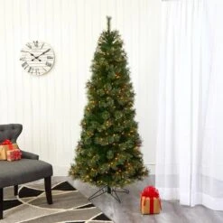 6.5 Ft. Pre-lit Cashmere Slim Artificial Christmas Tree With 350 Warm White Lights -Holiday Glow Store nearly natural pre lit christmas trees t1445 66 1000