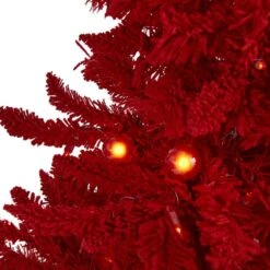 4 Ft. Red Pre-lit Flocked Fraser Fir Artificial Christmas Tree With 100 Red Lights, 14 Globe Bulbs 9 4 Ft. Red Pre-lit Flocked Fraser Fir Artificial Christmas Tree With 100 Red Lights, 14 Globe Bulbs -Holiday Glow Store nearly natural pre lit christmas trees t1459 4f 1000