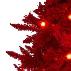 6 Ft. Red Pre-Lit Flocked Fraser Fir Artificial Christmas Tree With 350 Red Lights, 33 Globe Bulbs -Holiday Glow Store nearly natural pre lit christmas trees t1460 4f 1000