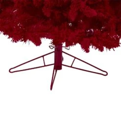 7 Ft. Red Pre-Lit Flocked Fraser Fir Artificial Christmas Tree With 500 Red Lights, 40 Globe Bulbs -Holiday Glow Store nearly natural pre lit christmas trees t1461 1f 1000