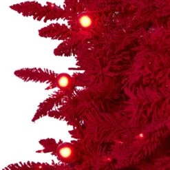 7 Ft. Red Pre-Lit Flocked Fraser Fir Artificial Christmas Tree With 500 Red Lights, 40 Globe Bulbs -Holiday Glow Store nearly natural pre lit christmas trees t1461 4f 1000
