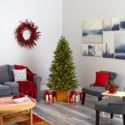 6 Ft. Pre-lit Manchester Fir Artificial Christmas Tree In Planter With 350 Clear Warm Multifunction LED Lights -Holiday Glow Store nearly natural pre lit christmas trees t1474 76 1000