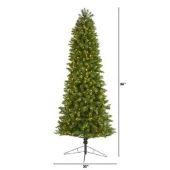 8 Ft. Pre-lit Slim Virginia Spruce Artificial Christmas Tree With 600 Warm White Multifunction LED Lights -Holiday Glow Store nearly natural pre lit christmas trees t1492 c3 1000