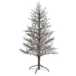 5 Ft. Pre-Lit Frosted Berry Twig Artificial Christmas Tree With 200 Multi-Colored Gum Ball LED Lights