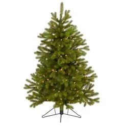 4 Ft. Pre-Lit Cambridge Spruce Flat Back Artificial Christmas Tree With 100 Warm White Multi-Function LED Lights