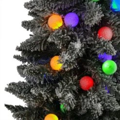6.5 Ft. Pre-lit Flocked British Columbia Fir Artificial Christmas Tree In Planter With 75 Multi-Color Globe Bulbs -Holiday Glow Store nearly natural pre lit christmas trees t1576 4f 1000