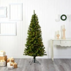 6.5 Ft. Pre-Lit Green Valley Pine Artificial Christmas Tree With 300 Warm White LED Lights -Holiday Glow Store nearly natural pre lit christmas trees t1598 44 1000