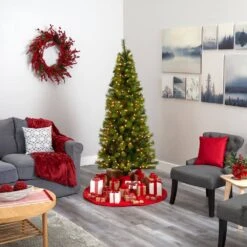 6.5 Ft. Pre-Lit Green Valley Pine Artificial Christmas Tree With 300 Warm White LED Lights -Holiday Glow Store nearly natural pre lit christmas trees t1598 76 1000