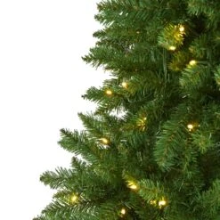 6 Ft. Pre-Lit Slim Green Mountain Pine Artificial Christmas Tree With 250 Clear LED Lights -Holiday Glow Store nearly natural pre lit christmas trees t1600 4f 1000