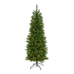 6 Ft. Pre-Lit Slim Green Mountain Pine Artificial Christmas Tree With 250 Clear LED Lights