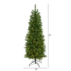 6 Ft. Pre-Lit Slim Green Mountain Pine Artificial Christmas Tree With 250 Clear LED Lights -Holiday Glow Store nearly natural pre lit christmas trees t1600 c3 1000