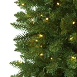 6.5 Ft. Pre-Lit Slim Green Mountain Pine Artificial Christmas Tree With 300 Clear LED Lights -Holiday Glow Store nearly natural pre lit christmas trees t1601 4f 1000