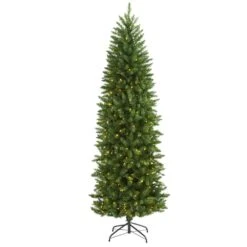 6.5 Ft. Pre-Lit Slim Green Mountain Pine Artificial Christmas Tree With 300 Clear LED Lights