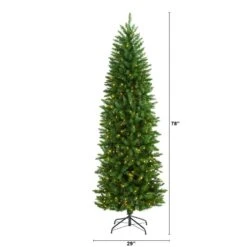 6.5 Ft. Pre-Lit Slim Green Mountain Pine Artificial Christmas Tree With 300 Clear LED Lights -Holiday Glow Store nearly natural pre lit christmas trees t1601 c3 1000