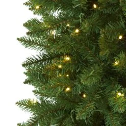 7 Ft. Pre-Lit Slim Green Mountain Pine Artificial Christmas Tree With 300 Clear LED Lights -Holiday Glow Store nearly natural pre lit christmas trees t1602 4f 1000