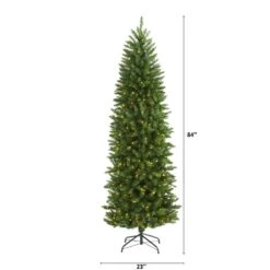 7 Ft. Pre-Lit Slim Green Mountain Pine Artificial Christmas Tree With 300 Clear LED Lights -Holiday Glow Store nearly natural pre lit christmas trees t1602 c3 1000