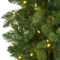 8 Ft. Pre-Lit Slim Green Mountain Pine Artificial Christmas Tree With 400 Clear LED Lights -Holiday Glow Store nearly natural pre lit christmas trees t1604 4f 1000