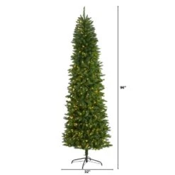 8 Ft. Pre-Lit Slim Green Mountain Pine Artificial Christmas Tree With 400 Clear LED Lights -Holiday Glow Store nearly natural pre lit christmas trees t1604 c3 1000