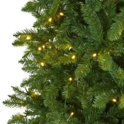 9 Ft. Pre-Lit Slim Green Mountain Pine Artificial Christmas Tree With 600 Clear LED Lights -Holiday Glow Store nearly natural pre lit christmas trees t1605 4f 1000