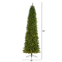 10 Ft. Pre-Lit Slim Green Mountain Pine Artificial Christmas Tree With 800 Clear LED Lights -Holiday Glow Store nearly natural pre lit christmas trees t1606 c3 1000