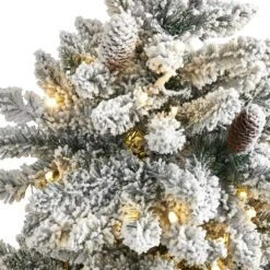4 Ft. Pre-Lit Flocked Livingston Fir Artificial Christmas Tree With Pine Cones And 150 Clear Warm LED Lights -Holiday Glow Store nearly natural pre lit christmas trees t1609 4f 1000