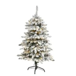 4 Ft. Pre-Lit Flocked Livingston Fir Artificial Christmas Tree With Pine Cones And 150 Clear Warm LED Lights