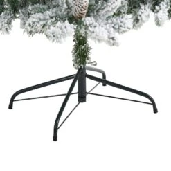 6 Ft. Pre-Lit Flocked Livingston Fir Artificial Christmas Tree With Pine Cones And 300 Clear Warm LED Lights -Holiday Glow Store nearly natural pre lit christmas trees t1611 1f 1000