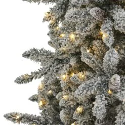 7.5 Ft. Pre-Lit Flocked Livingston Fir Artificial Christmas Tree With Pine Cones And 500 Clear Warm LED Lights -Holiday Glow Store nearly natural pre lit christmas trees t1613 1f 1000