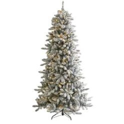 7.5 Ft. Pre-Lit Flocked Livingston Fir Artificial Christmas Tree With Pine Cones And 500 Clear Warm LED Lights -Holiday Glow Store nearly natural pre lit christmas trees t1613 4f 1000