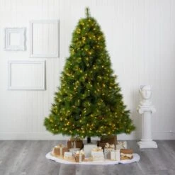 7.5 Ft. Green Pre-Lit Scotch Pine Artificial Christmas Tree With 550 Clear LED Lights -Holiday Glow Store nearly natural pre lit christmas trees t1617 31 1000
