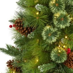 5 Ft. Pre-Lit Montana Mixed Pine Artificial Christmas Tree With Pine Cones, Berries And 250 Clear LED Lights -Holiday Glow Store nearly natural pre lit christmas trees t1621 4f 1000