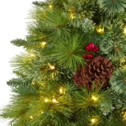 6 Ft. Pre-Lit Montana Mixed Pine Artificial Christmas Tree With Pine Cones, Berries And 350 Clear LED Lights -Holiday Glow Store nearly natural pre lit christmas trees t1622 4f 1000