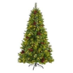 6 Ft. Pre-Lit Montana Mixed Pine Artificial Christmas Tree With Pine Cones, Berries And 350 Clear LED Lights